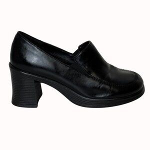 Route 66 Black Chunky Heel Loafers Vintage Y2k Platform Shoe Size 8.5 Slip On
